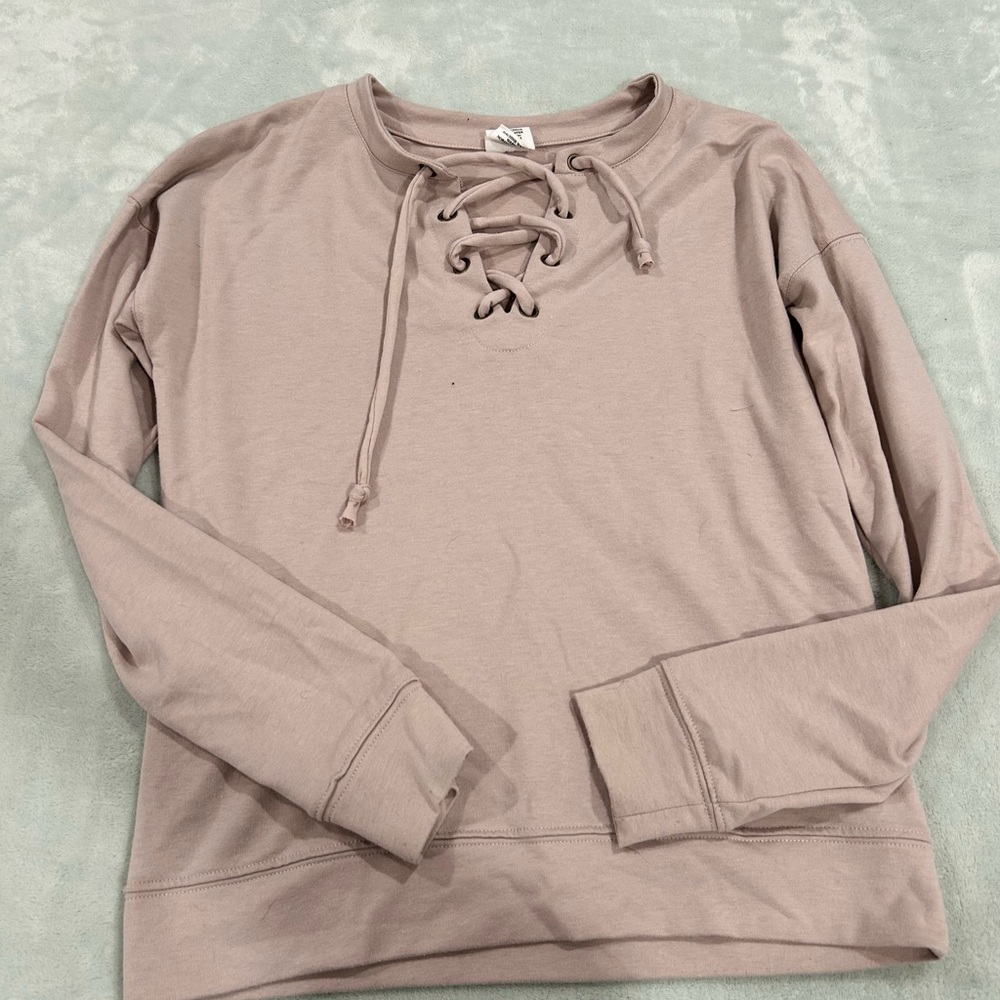 Destined Women’s Lace-Up Neck Light Sweatshirt XS Mauve Pink Long Sleeve